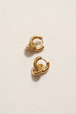 Trendy 18k Gold Double Buckle Hoop Earrings for Women, Versatile Two-Wearing Methods, Light Luxury Style, Perfect for 2025 Fashion