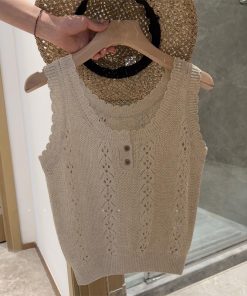 Trendy 2025 Summer Korean Style Gentle Linen Hollow Jacquard Vest for Women - Lightweight Fashion Top