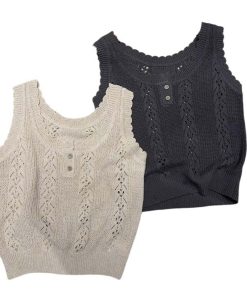 Trendy 2025 Summer Korean Style Gentle Linen Hollow Jacquard Vest for Women - Lightweight Fashion Top