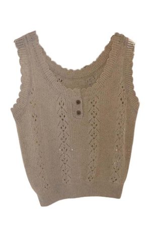 Trendy 2025 Summer Korean Style Gentle Linen Hollow Jacquard Vest for Women - Lightweight Fashion Top