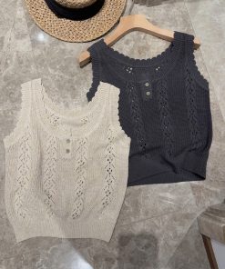 Trendy 2025 Summer Korean Style Gentle Linen Hollow Jacquard Vest for Women - Lightweight Fashion Top