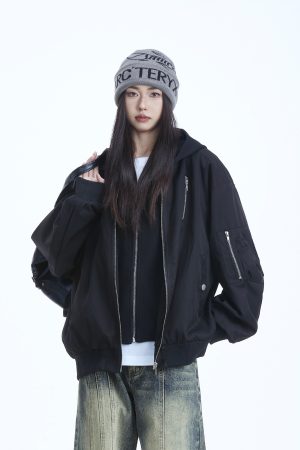 Trendy American Style Faux Two-Piece Pilot Jacket for Women - Unisex Baseball Hoodie - 2025 Fashion Must-Have