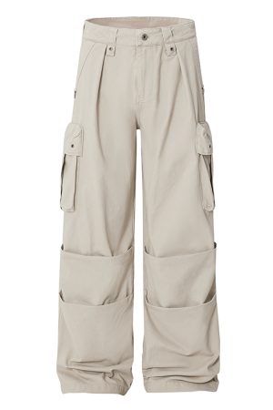 Trendy American-Style Letter Print High Street Multi-Pocket Work Pants for Women, Hip-Hop Slimming Straight-Leg Trousers