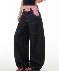 Trendy American-Style Reverse Design Curved Blade Jeans for Women - High Street Straight-Leg Slim-Fit Wide-Leg Floor-Length Pants