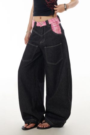 Trendy American-Style Reverse Design Curved Blade Jeans for Women - High Street Straight-Leg Slim-Fit Wide-Leg Floor-Length Pants