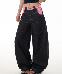 Trendy American-Style Reverse Design Curved Blade Jeans for Women - High Street Straight-Leg Slim-Fit Wide-Leg Floor-Length Pants