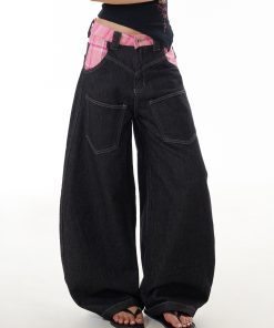 Trendy American-Style Reverse Design Curved Blade Jeans for Women - High Street Straight-Leg Slim-Fit Wide-Leg Floor-Length Pants