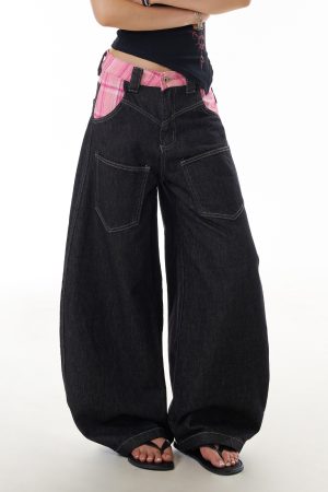 Trendy American-Style Reverse Design Curved Blade Jeans for Women - High Street Straight-Leg Slim-Fit Wide-Leg Floor-Length Pants