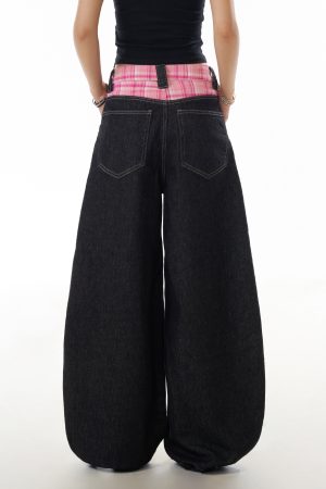 Trendy American-Style Reverse Design Curved Blade Jeans for Women - High Street Straight-Leg Slim-Fit Wide-Leg Floor-Length Pants