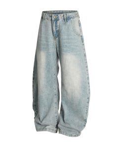 Trendy American Vintage Distressed Wide-Leg Jeans for Men - Curved Blade Design, 2025 Y2K Style Fashion Pants