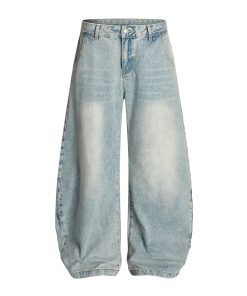 Trendy American Vintage Distressed Wide-Leg Jeans for Men - Curved Blade Design, 2025 Y2K Style Fashion Pants