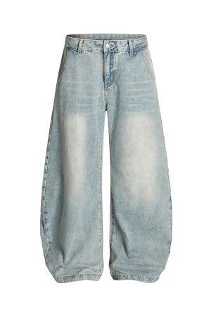 Trendy American Vintage Distressed Wide-Leg Jeans for Men - Curved Blade Design, 2025 Y2K Style Fashion Pants