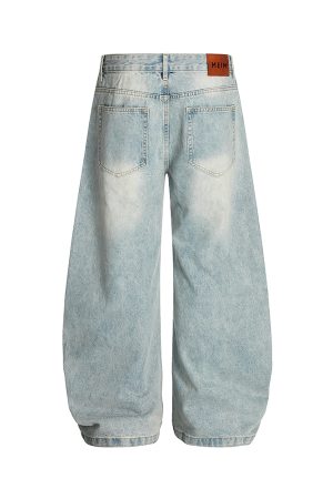 Trendy American Vintage Distressed Wide-Leg Jeans for Men - Curved Blade Design, 2025 Y2K Style Fashion Pants