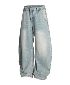 Trendy American Vintage Distressed Wide-Leg Jeans for Men - Curved Blade Design, 2025 Y2K Style Fashion Pants