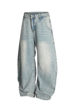 Trendy American Vintage Distressed Wide-Leg Jeans for Men - Curved Blade Design, 2025 Y2K Style Fashion Pants