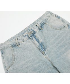 Trendy American Vintage Distressed Wide-Leg Jeans for Men - Curved Blade Design, 2025 Y2K Style Fashion Pants