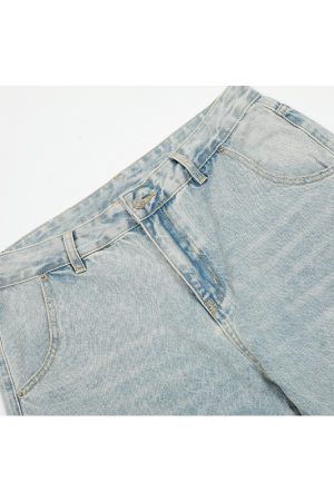 Trendy American Vintage Distressed Wide-Leg Jeans for Men - Curved Blade Design, 2025 Y2K Style Fashion Pants