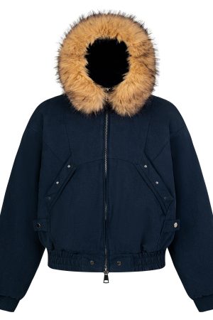 Trendy American Vintage Mountain Carving Fur Collar Cotton Jacket for Women and Men - Winter High Street Fashion Outerwear