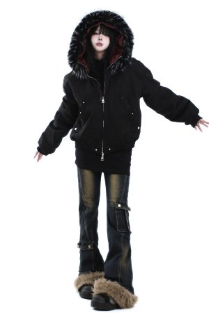 Trendy American Vintage Mountain Carving Fur Collar Cotton Jacket for Women and Men - Winter High Street Fashion Outerwear