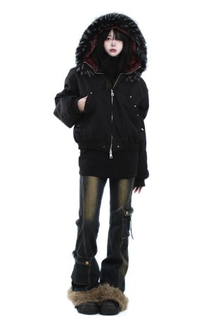 Trendy American Vintage Mountain Carving Fur Collar Cotton Jacket for Women and Men - Winter High Street Fashion Outerwear