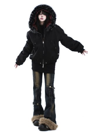 Trendy American Vintage Mountain Carving Fur Collar Cotton Jacket for Women and Men - Winter High Street Fashion Outerwear