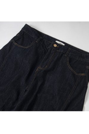 Trendy Baggy Machete Pants with Horn Button Decorative Design - American Style Curved Knife Jeans for a Chic Look