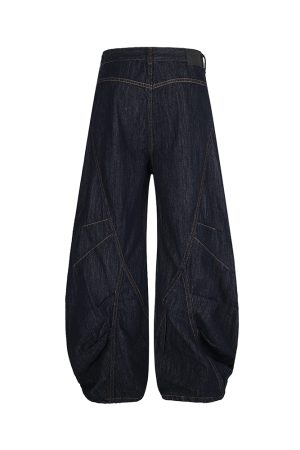 Trendy Baggy Machete Pants with Horn Button Decorative Design - American Style Curved Knife Jeans for a Chic Look