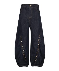 Trendy Baggy Machete Pants with Horn Button Decorative Design - American Style Curved Knife Jeans for a Chic Look