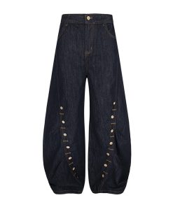 Trendy Baggy Machete Pants with Horn Button Decorative Design - American Style Curved Knife Jeans for a Chic Look