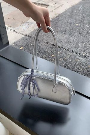Trendy Ballet-Style Bow-Shaped Silver Underarm Handbag for Women - Large-Capacity Casual Shoulder Bag 2025