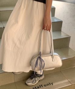 Trendy Ballet-Style Bow-Shaped Silver Underarm Handbag for Women - Large-Capacity Casual Shoulder Bag 2025