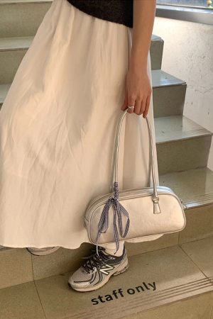 Trendy Ballet-Style Bow-Shaped Silver Underarm Handbag for Women - Large-Capacity Casual Shoulder Bag 2025