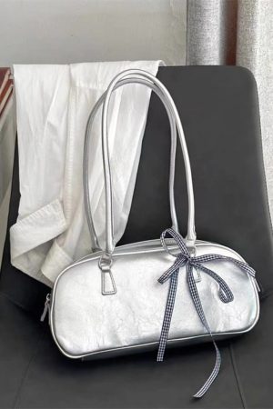 Trendy Ballet-Style Bow-Shaped Silver Underarm Handbag for Women - Large-Capacity Casual Shoulder Bag 2025