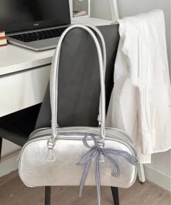 Trendy Ballet-Style Bow-Shaped Silver Underarm Handbag for Women - Large-Capacity Casual Shoulder Bag 2025