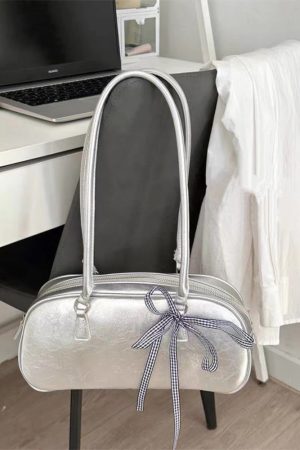 Trendy Ballet-Style Bow-Shaped Silver Underarm Handbag for Women - Large-Capacity Casual Shoulder Bag 2025