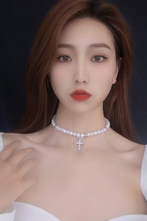 Trendy Baroque Pearl Choker Necklace for Women with French Cross Pendant â€“ Light Luxury Clavicle Chain