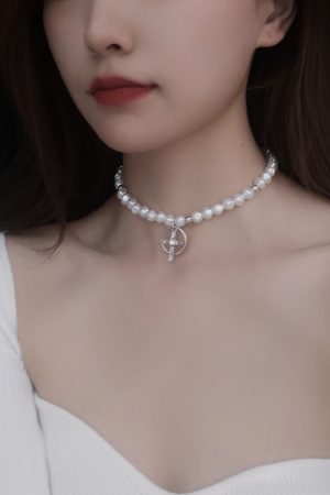 Trendy Baroque Pearl Choker Necklace for Women with French Cross Pendant â€“ Light Luxury Clavicle Chain