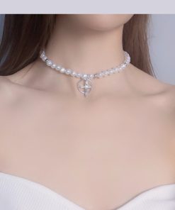 Trendy Baroque Pearl Choker Necklace for Women with French Cross Pendant â€“ Light Luxury Clavicle Chain