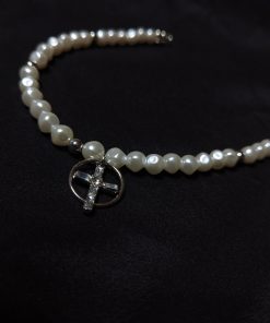Trendy Baroque Pearl Choker Necklace for Women with French Cross Pendant â€“ Light Luxury Clavicle Chain