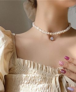 Trendy Baroque Pearl Necklace for Women with French Oval Pendant Choker â€“ Light Luxury Clavicle Chain