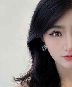 Trendy Black Bow Heart Earrings for Women - 2025 High-Quality Mosquito Coil Ear Clips, Cute Niche Fashion Accessory