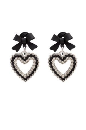 Trendy Black Bow Heart Earrings for Women - 2025 High-Quality Mosquito Coil Ear Clips, Cute Niche Fashion Accessory