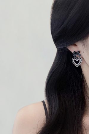 Trendy Black Bow Heart Earrings for Women - 2025 High-Quality Mosquito Coil Ear Clips, Cute Niche Fashion Accessory