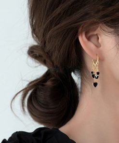 Trendy Black Heart Tassel Ear Clip Earrings for Women - Elegant Niche Design Studs, 2025 Fashion Accessory
