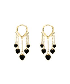 Trendy Black Heart Tassel Ear Clip Earrings for Women - Elegant Niche Design Studs, 2025 Fashion Accessory