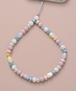 Trendy Blue and Pink Rabbit Crystal Bead Chain Wrist Lanyard Phone Case Keychain Bag Pendant for Girls