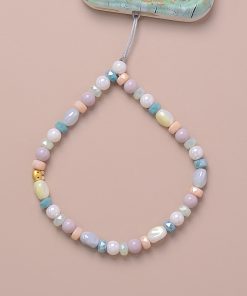 Trendy Blue and Pink Rabbit Crystal Bead Chain Wrist Lanyard Phone Case Keychain Bag Pendant for Girls