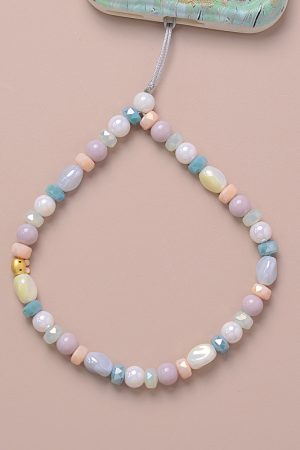 Trendy Blue and Pink Rabbit Crystal Bead Chain Wrist Lanyard Phone Case Keychain Bag Pendant for Girls