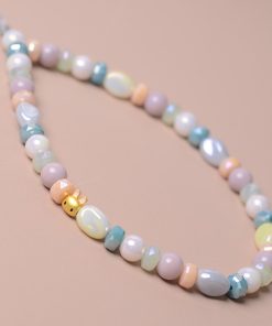 Trendy Blue and Pink Rabbit Crystal Bead Chain Wrist Lanyard Phone Case Keychain Bag Pendant for Girls