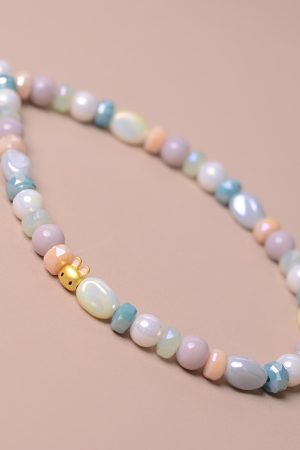 Trendy Blue and Pink Rabbit Crystal Bead Chain Wrist Lanyard Phone Case Keychain Bag Pendant for Girls